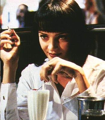 Uma Thurman enjoying a milkshake in Pulp Fiction